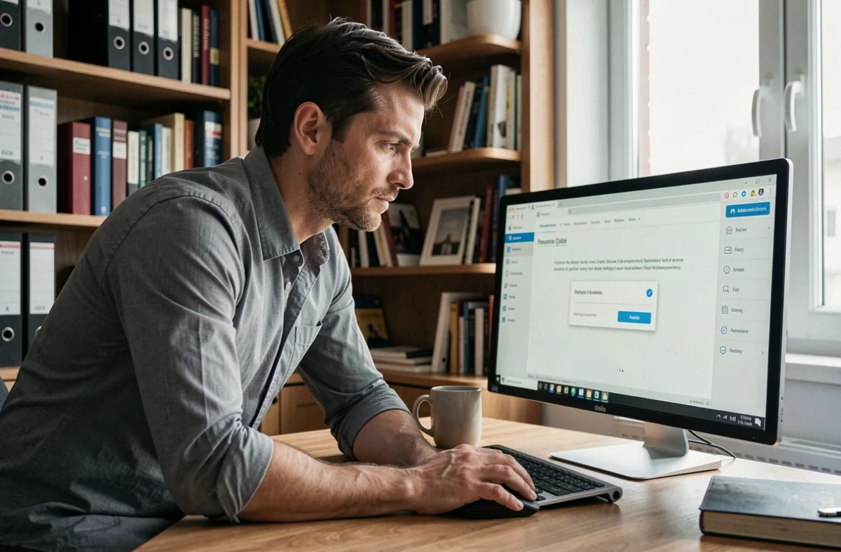 Professionnel masculin configurant une authentification sécurisée sur un ordinateur de bureau