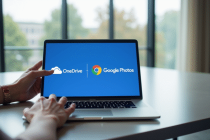 Espace de travail moderne avec OneDrive et Google Photos
