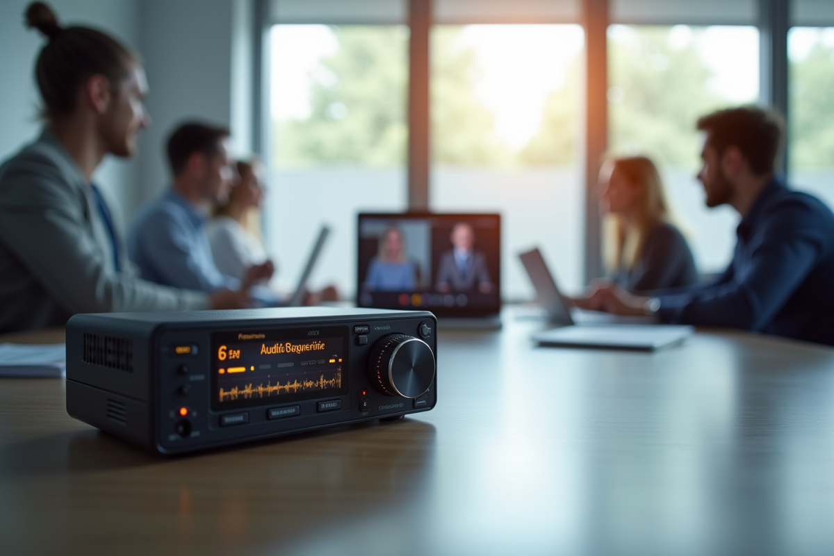 Enregistreur audio numérique avec écran en réunion virtuelle