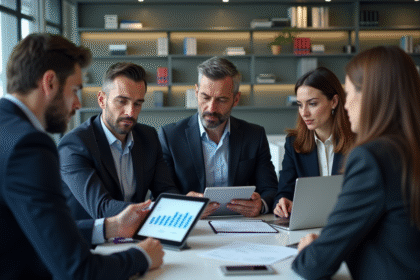 Groupe de professionnels en réunion dans un bureau moderne