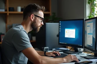 Homme frustré face à une erreur lors de l'installation de Windows 7 sur son ordinateur de bureau