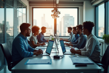 Espace de travail moderne avec professionnels collaborant