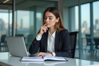 Jeune femme professionnelle analysant des données digitales