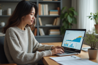 Jeune femme analysant des statistiques sur un ordinateur dans un bureau