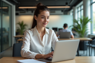 Femme d affaires au bureau coworking moderne