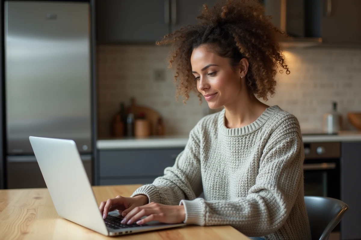 Femme détendue utilisant un convertisseur audio en français