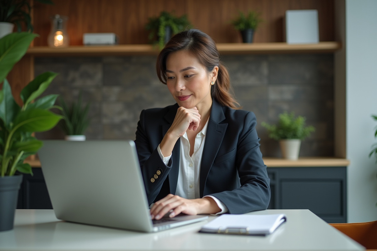 Femme d affaires travaillant sur un ordinateur portable dans un bureau moderne