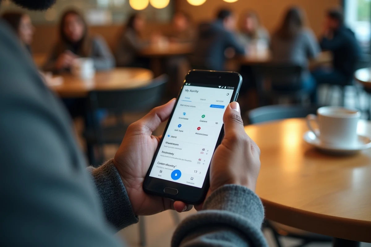Gros plan sur un smartphone affichant le tableau de bord Mon Activité Google avec options de désactivation