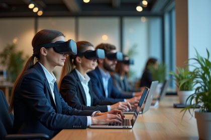 Groupe de professionnels en réalité augmentée dans un bureau moderne