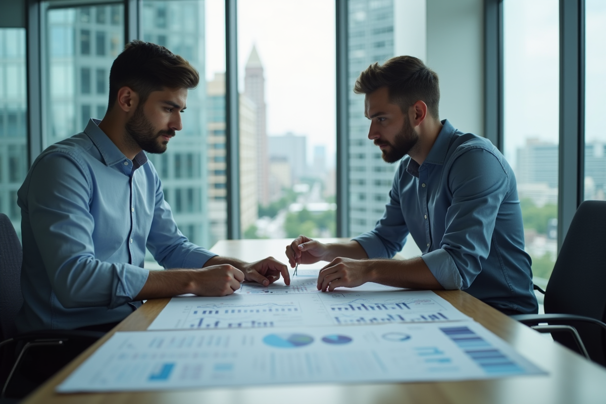Homme en chemise collaborant avec un collègue sur un tableau