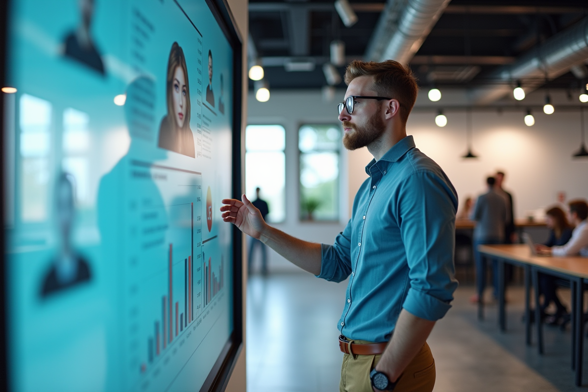 Jeune homme analysant des données dans un espace de coworking