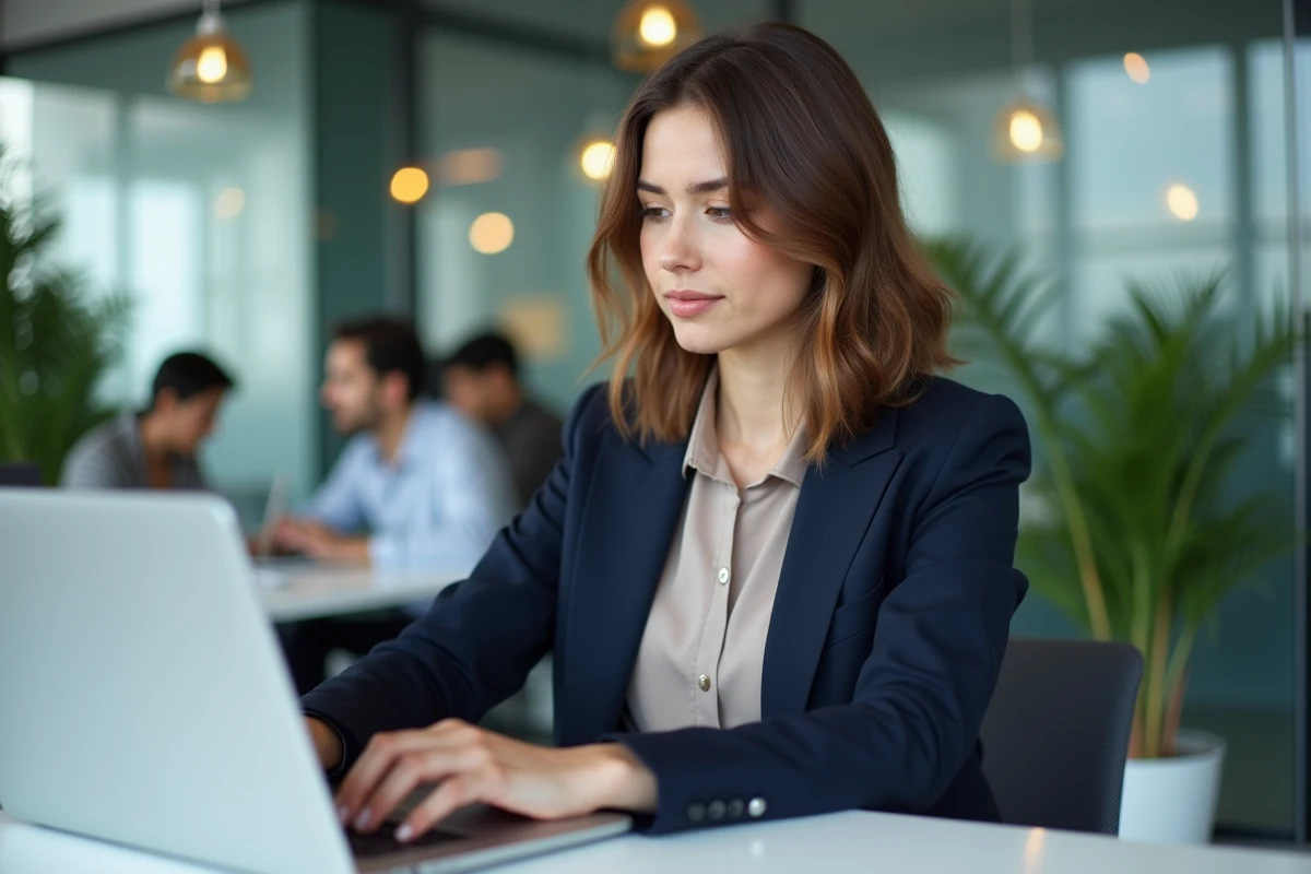 Femme professionnelle au bureau avec ordinateur portable