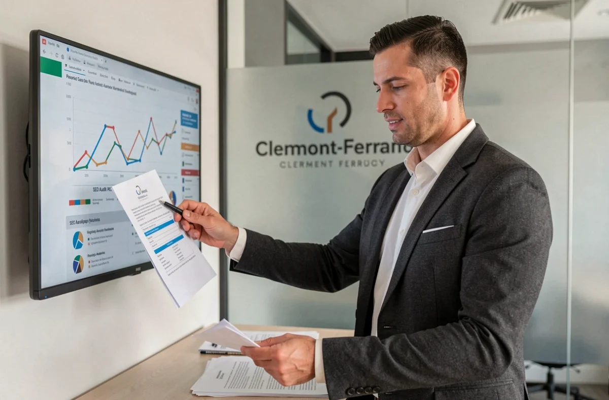 Consultant SEO de LeDupplex, agence web et SEO à Clermont-Ferrand, analysant des rapports d'audit de référencement naturel