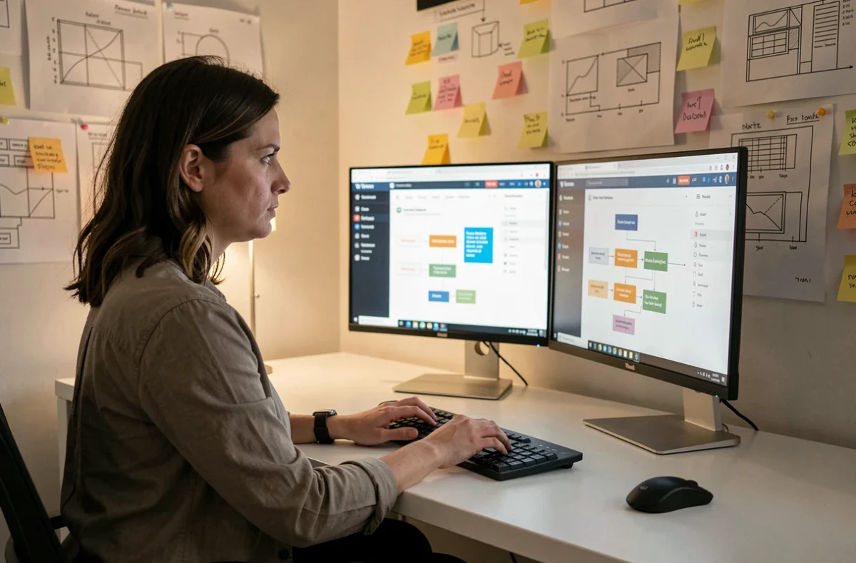 Développeuse web de l'agence Liziweb travaillant sur une interface WordPress dans un studio créatif