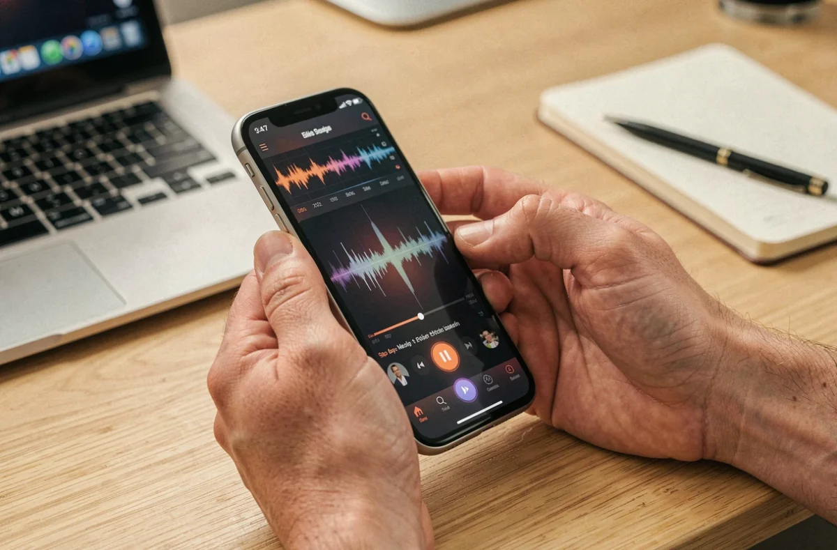 Mains tenant un iPhone affichant une application musicale pour créer une sonnerie personnalisée