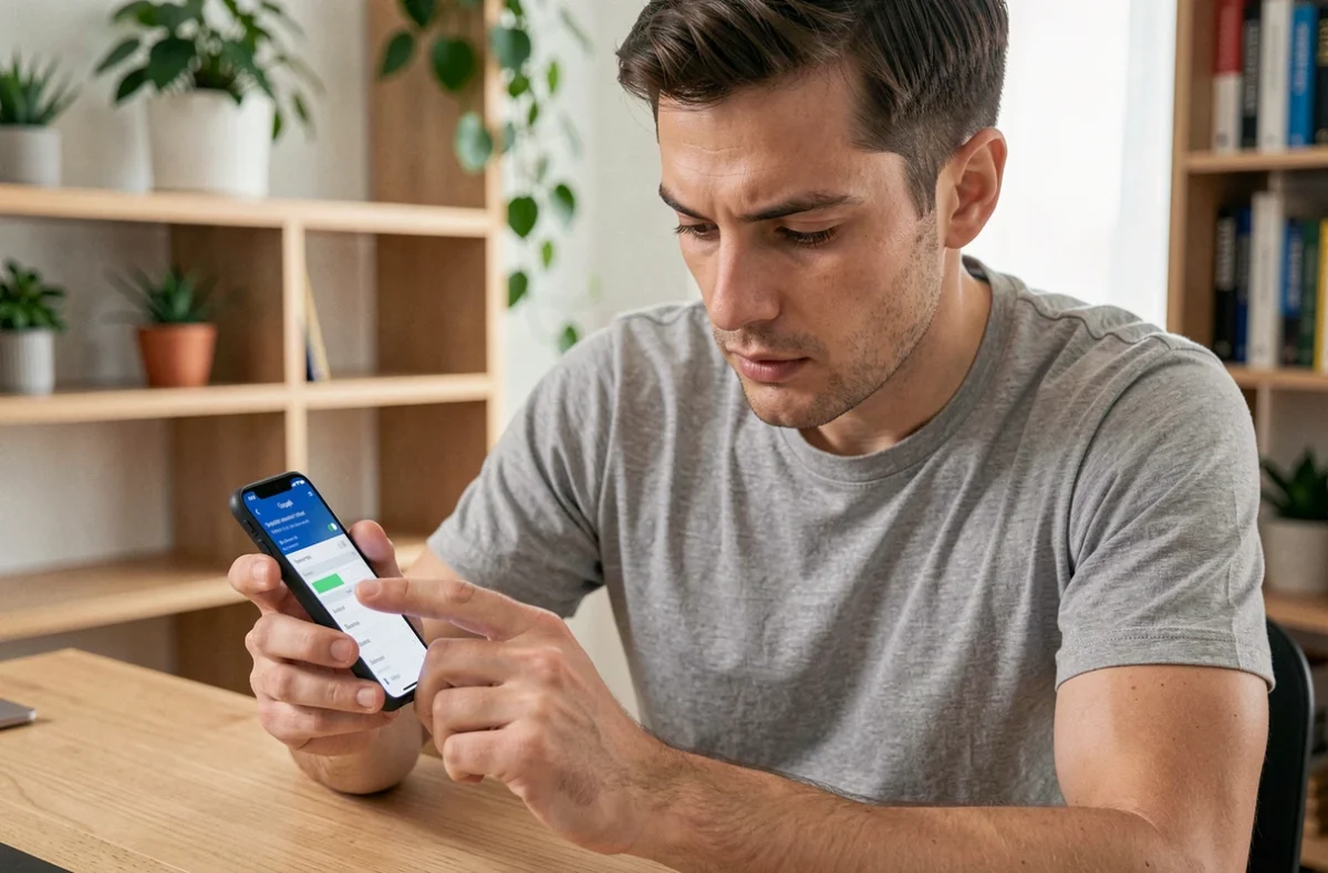 Homme consultant les paramètres de batterie de son Google Pixel 8 Pro pour optimiser l'autonomie