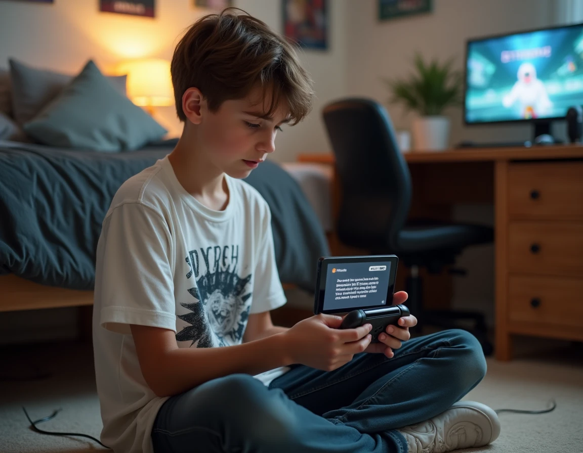 Adolescent tentant de réinitialiser une Nintendo Switch bloquée via le menu de récupération