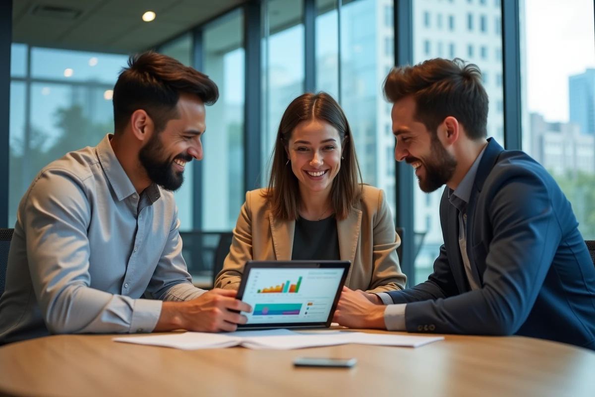 Groupe de coworkers discutant autour d