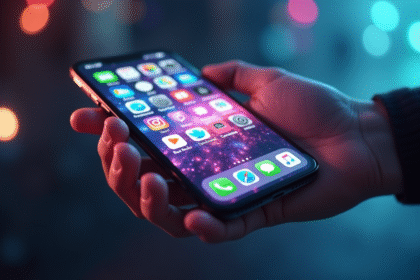 Smartphone moderne avec icônes colorées d'applications pour l'avenir