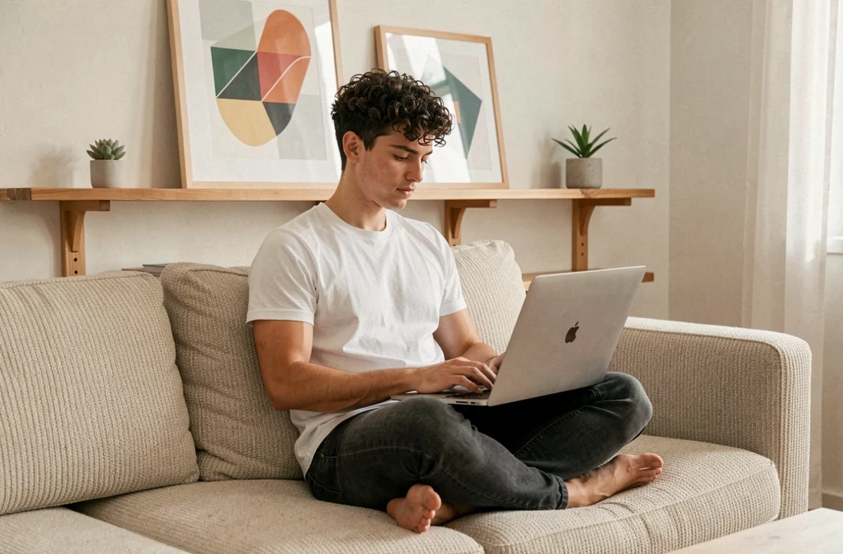 Développeur web de l'agence Ultrō à Clermont-Ferrand codant sur un MacBook dans un espace de travail moderne et minimaliste